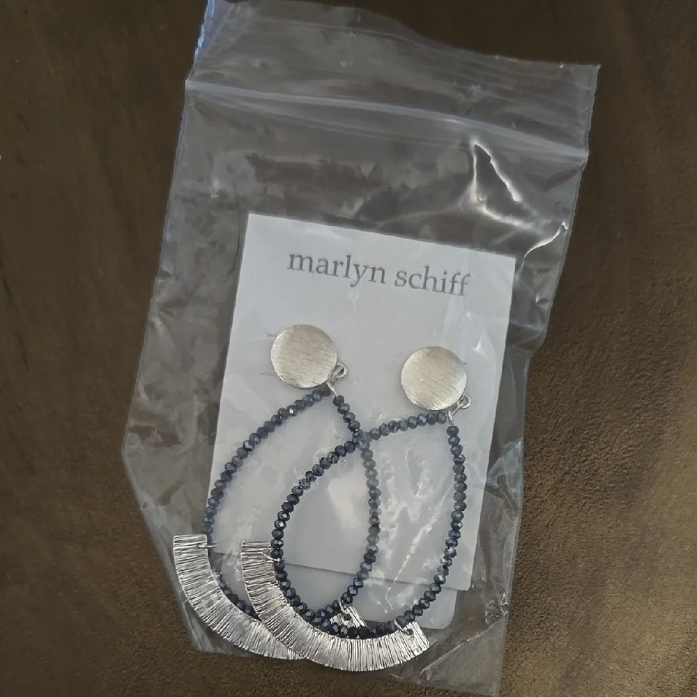 Marlyn Schiff Silver and Black Bead Crescent Earrings